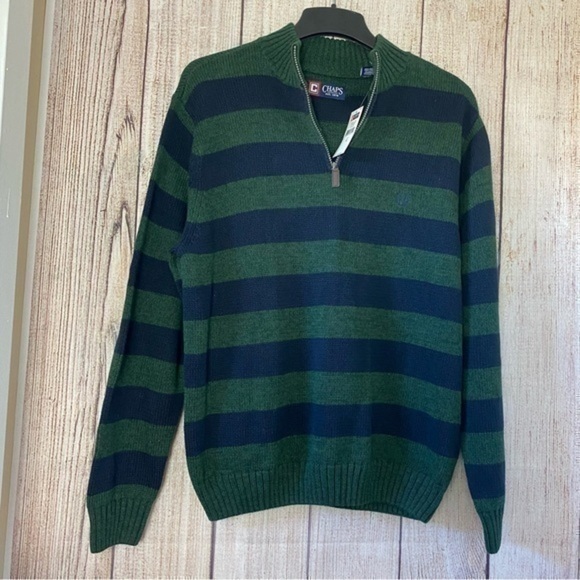 NWT Chaps Mens 1/4 zip knit pullover stripe sweaters size XL